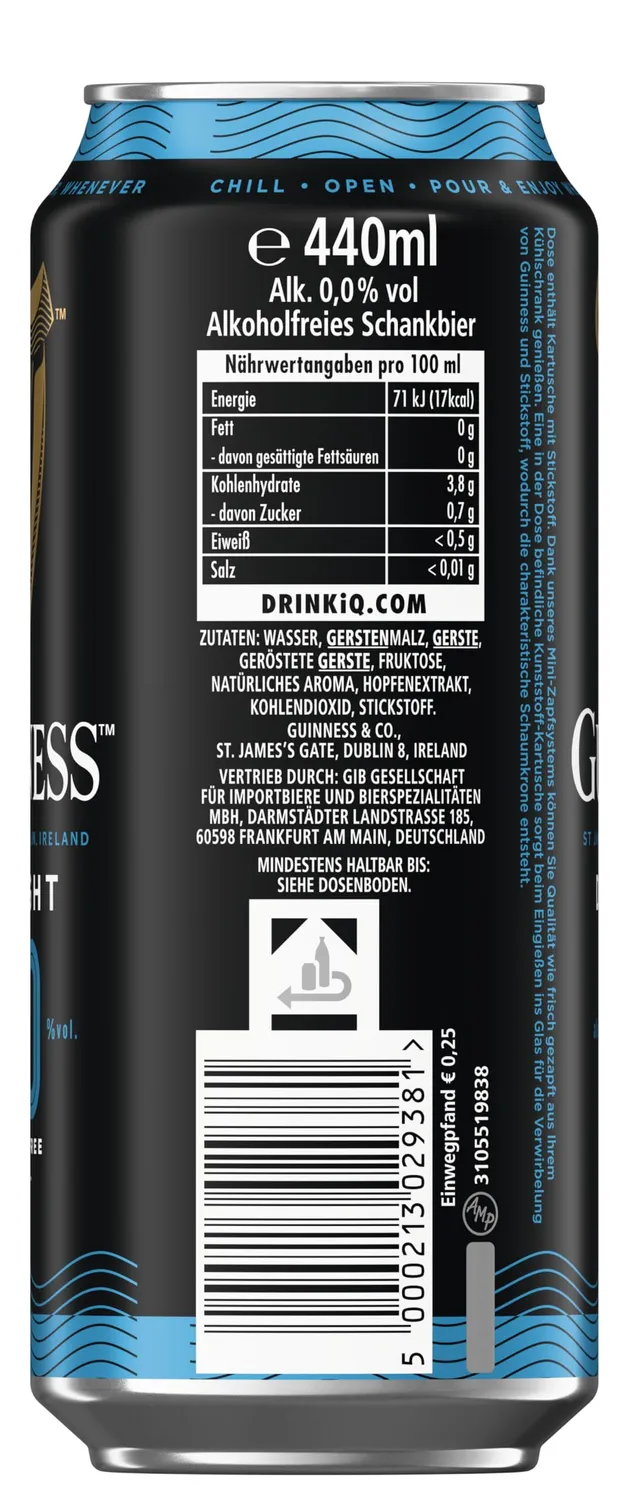 Guinness Draught 0.0 Stout Alkoholfrei 24x0,44l Dose cremig