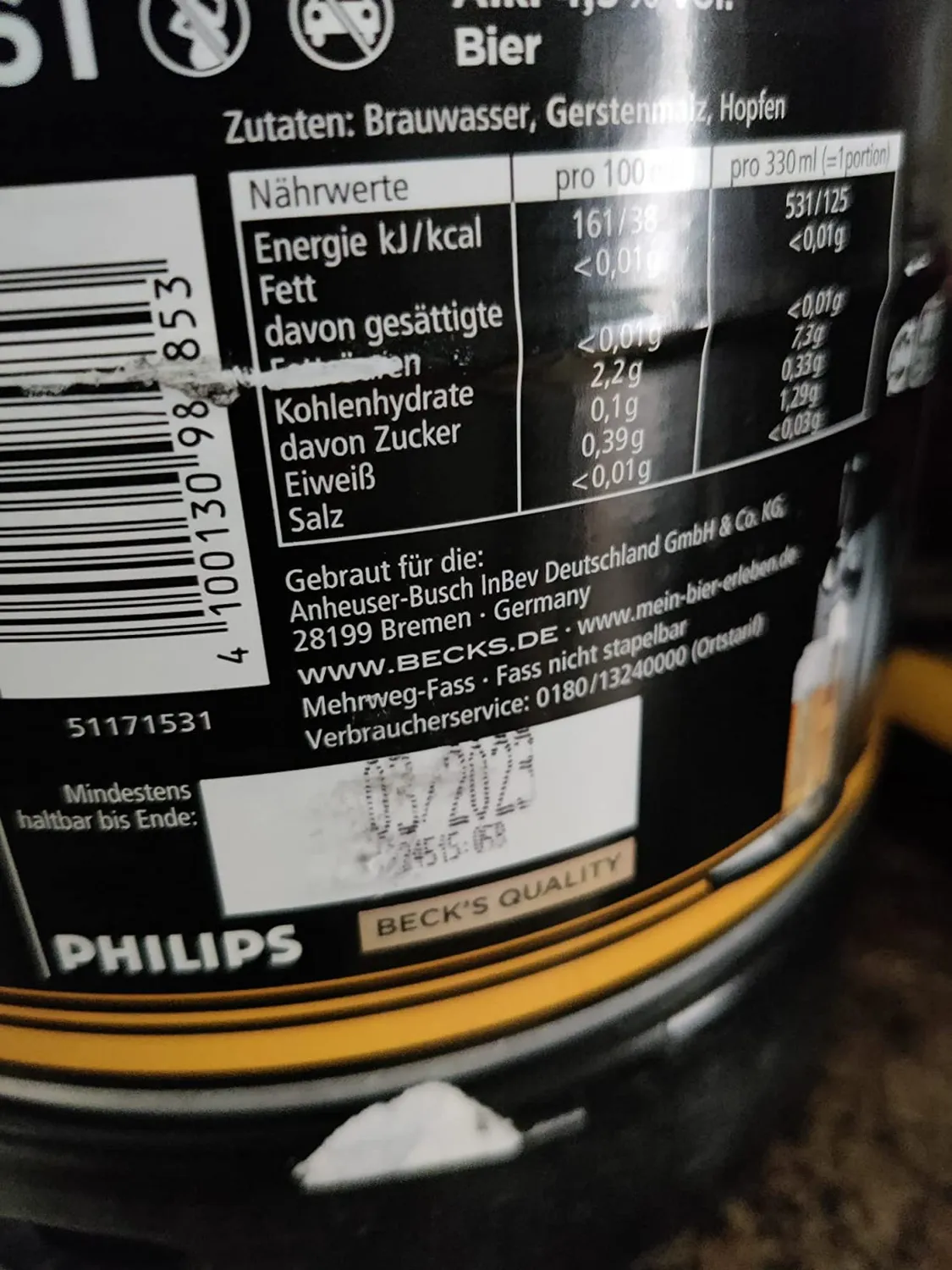 Beck's Gold PerfectDraft Fassbier 6l mild