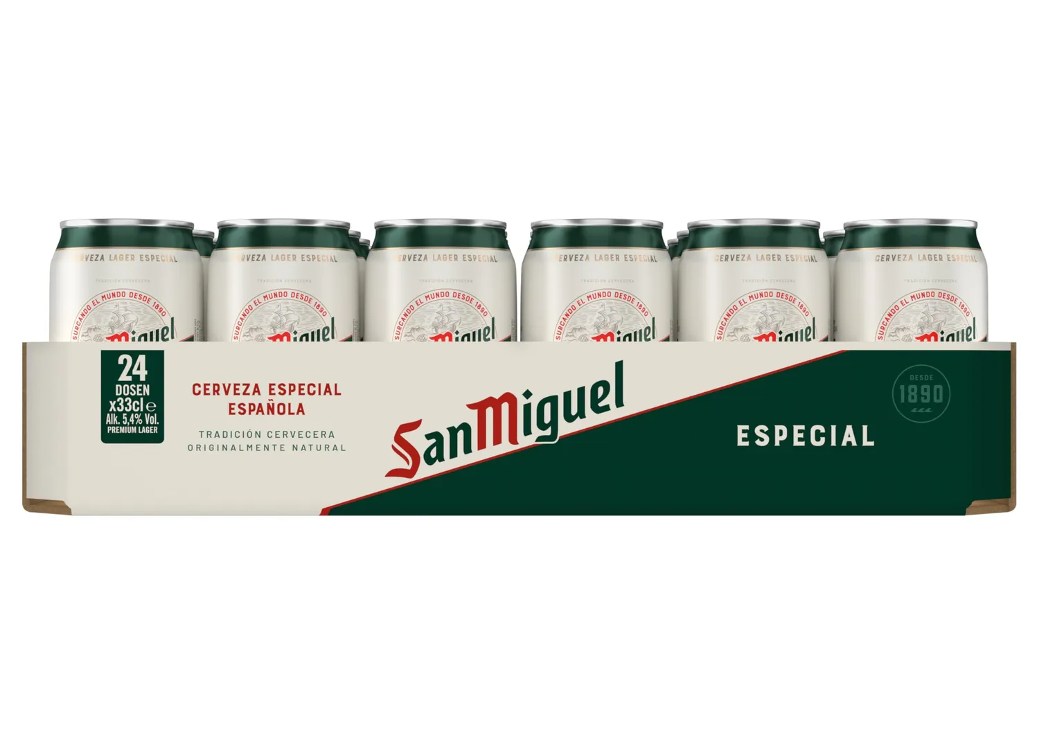 San Miguel Especial Lager Bier 24x0,33l Dose frisch
