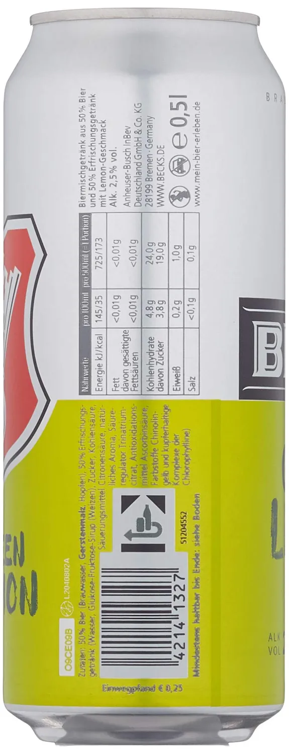 Beck's Green Lemon Biermix 24x0,5l spritzig