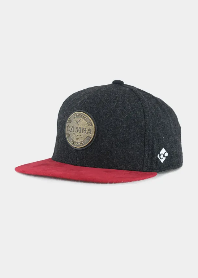 Camba Cap Bavarian Caps grau-rot Snapback Metallpatch