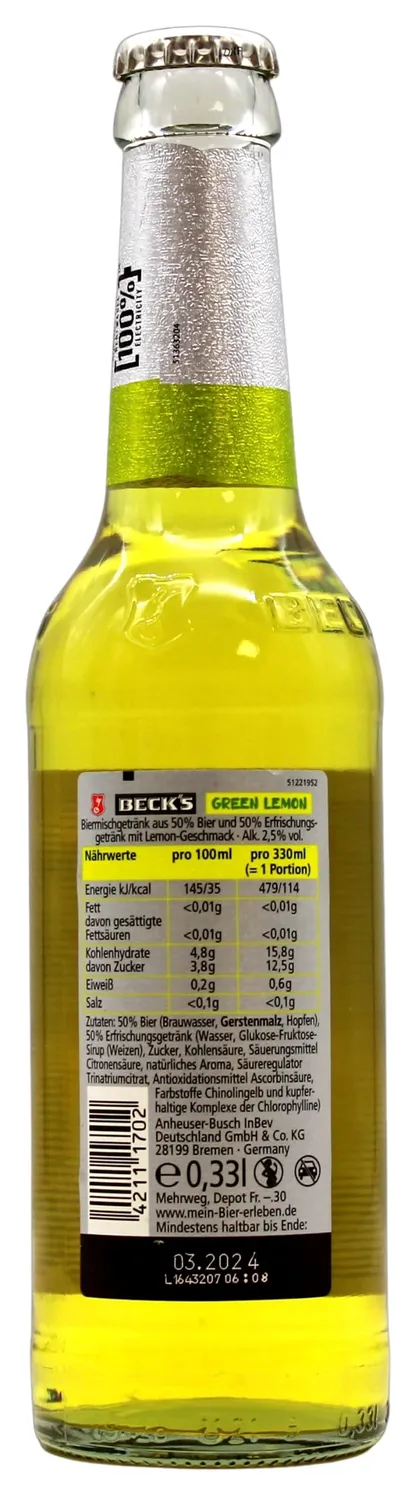 Beck's Green Lemon Radler 24x0,33l Kasten spritzig