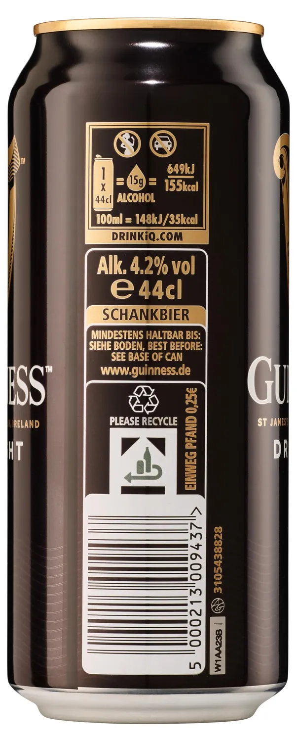 Guinness Draught Stout Bier 4x0,44l Dose herb