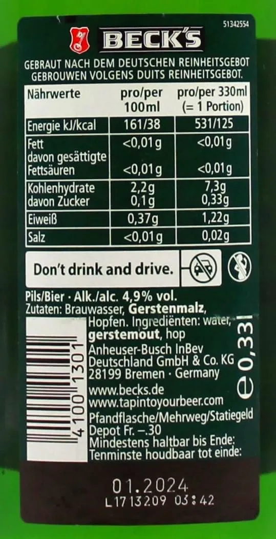 Beck's Pils Flaschenbier 24x0,33l Kasten trocken-frisch