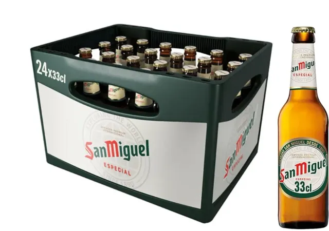 San Miguel Especial Lager Flaschenbier 24x0,33l Kasten