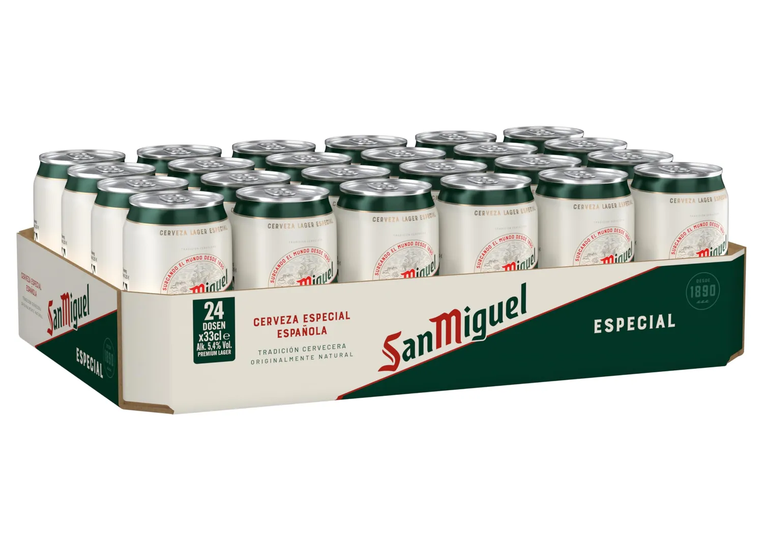 San Miguel Especial Lager Bier 24x0,33l Dose frisch