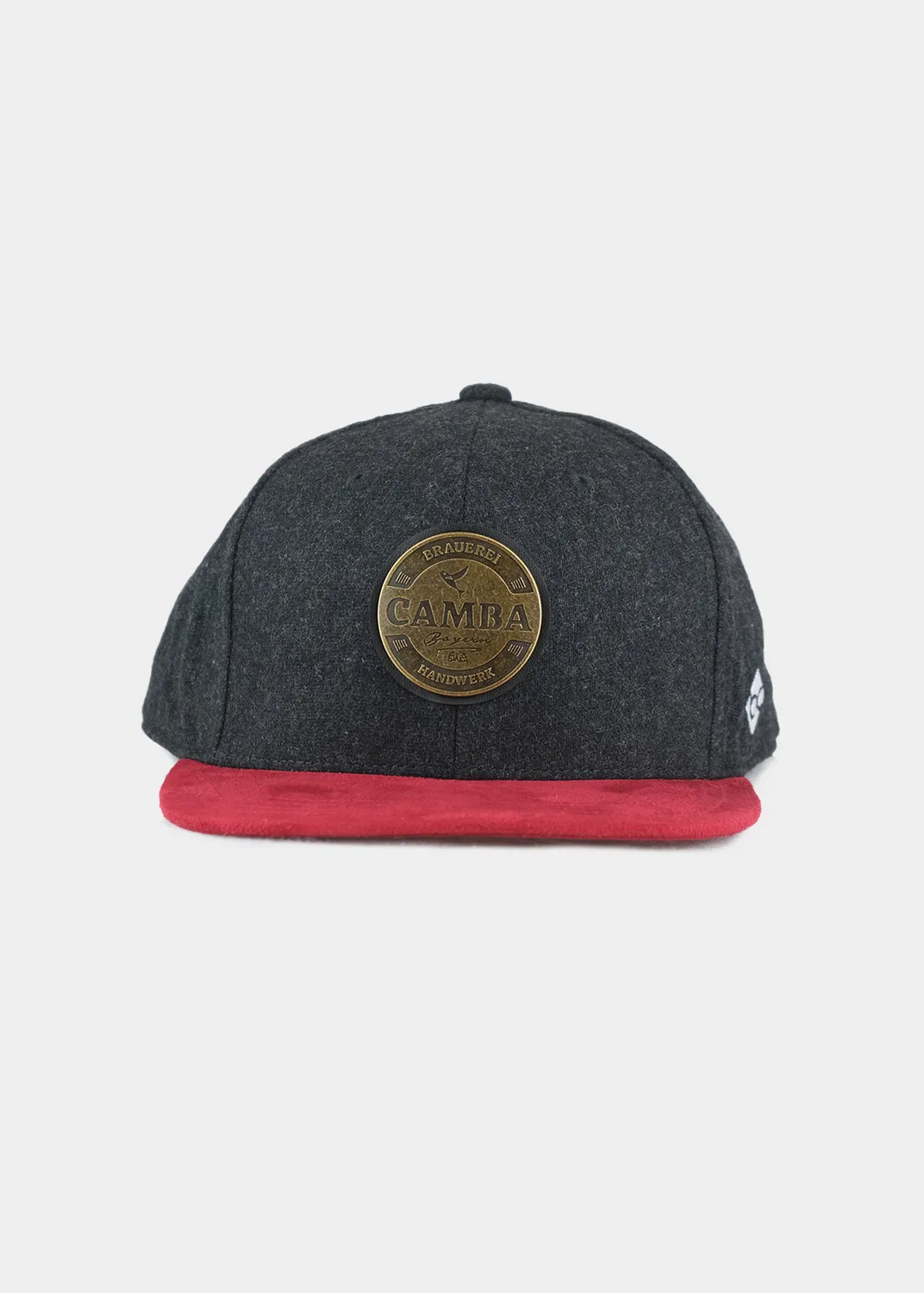 Camba Cap Bavarian Caps grau-rot Snapback Metallpatch