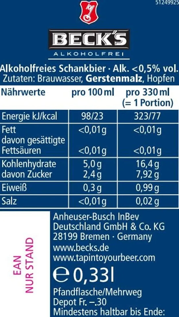 Beck's Blue Pils Alkoholfrei 24x0,33l Kasten herb