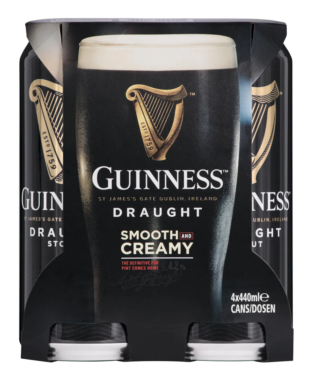Guinness Draught Stout Bier 4x0,44l Dose herb